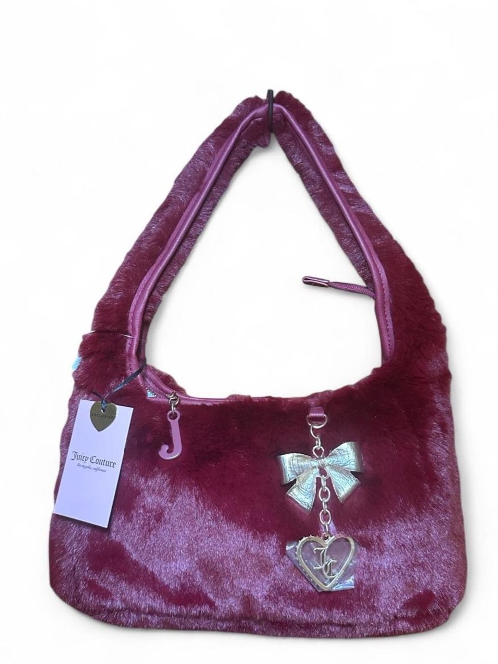 Juicy Couture “Juicy Soul Sister Hobo/Coho, Cranberry Faux Fur Shoulder Bag